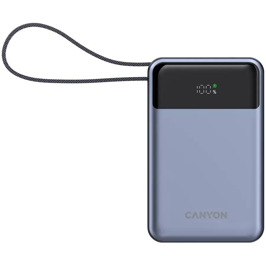 Prijenosni baterijski punjač Canyon OnPower 600 built-in cable 20000 mAh PD65W USB-A (Ž) / USB-C (Ž) - tamno siva
